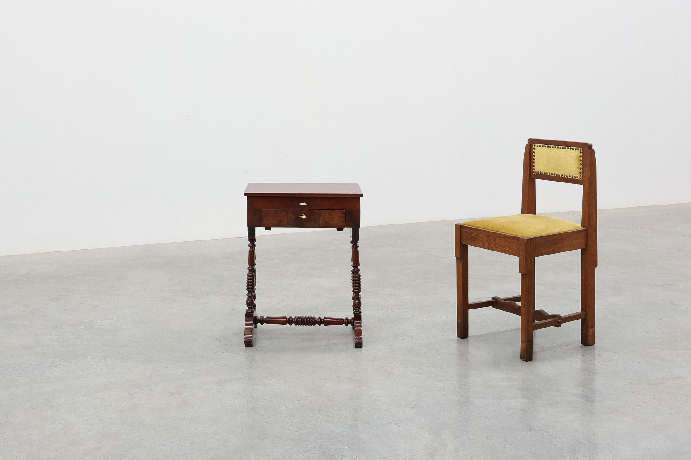 Louis Philippe Side Table with Two Drawers and Turned Twin Legs, France, 1850sthumbnail
